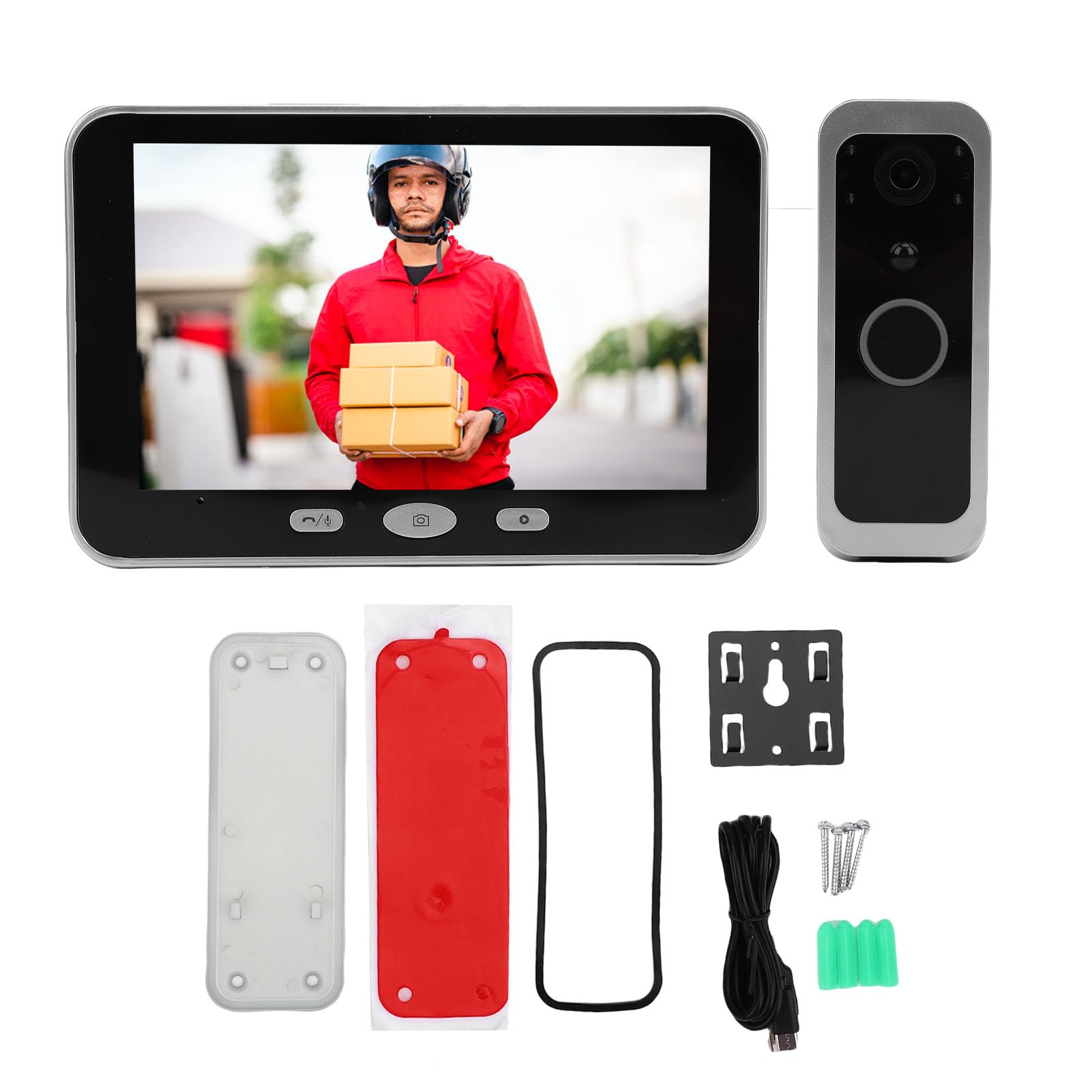 Yosoo Timbre de Puerta Visual Inteligente con Pantalla de 5 Pulgadas, Timbre Inalámbrico WiFi con Detección de Movimiento, Grabación 1080P en Tarjeta SD, Compatible con Las