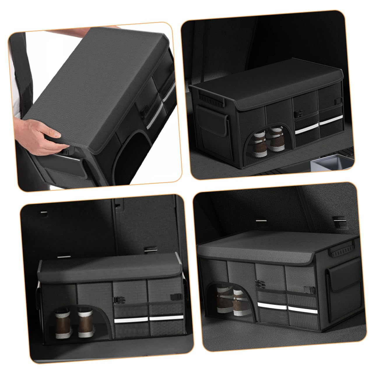 Caja Organizadora para Maletero Coche Grande Plegable Resistente Tela Oxford Multi Compartimentos Almacenamiento Suv y Camión Negro Elegante Accesorios Prácticos para Vehículo