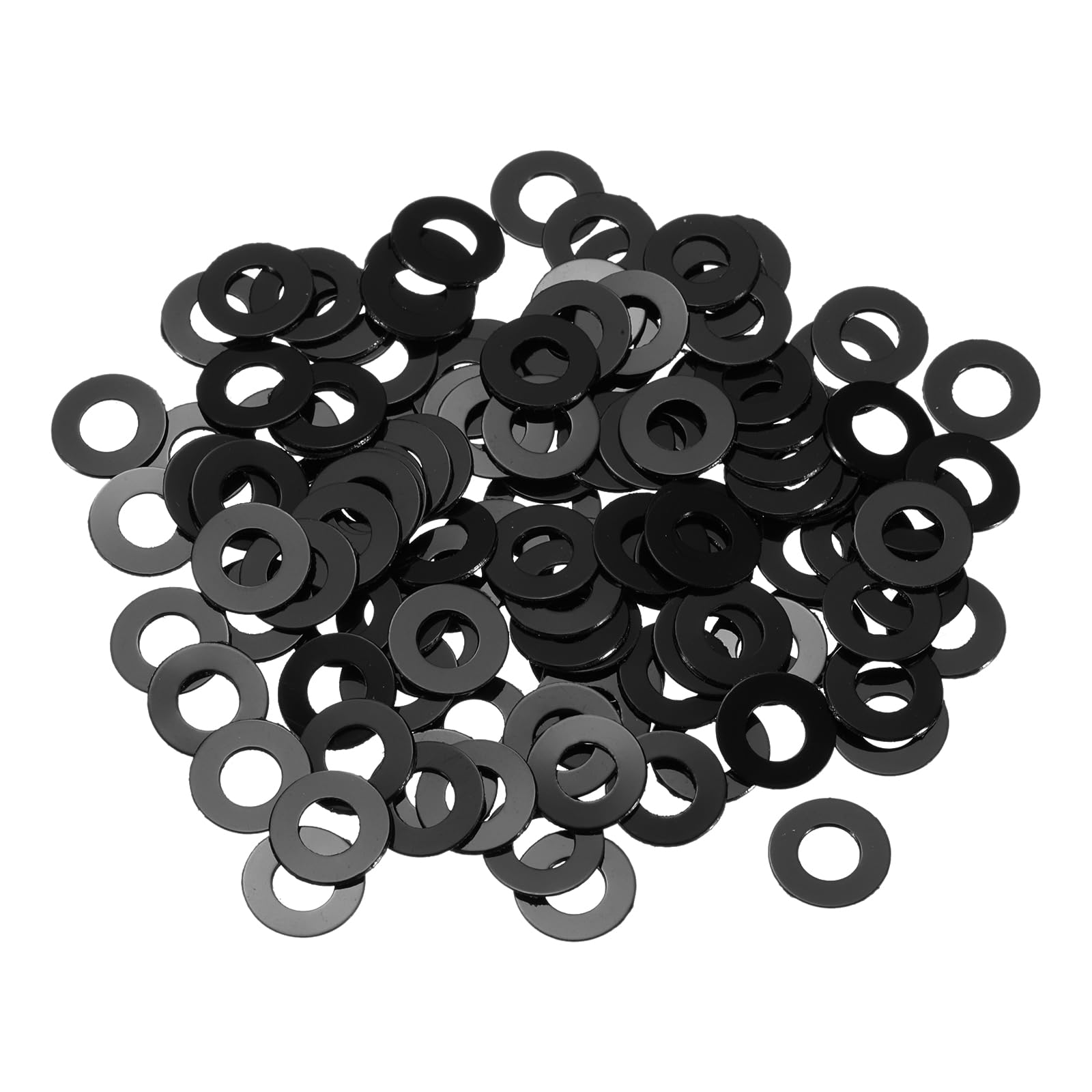 sourcing map 120Pcs M4 Nylon Flat Washers Plain Washer 4mm ID 10mm OD 0.5mm Thick Plastic Spacers for Screws Bolts Garden Faucet Plumbing Repair, Black