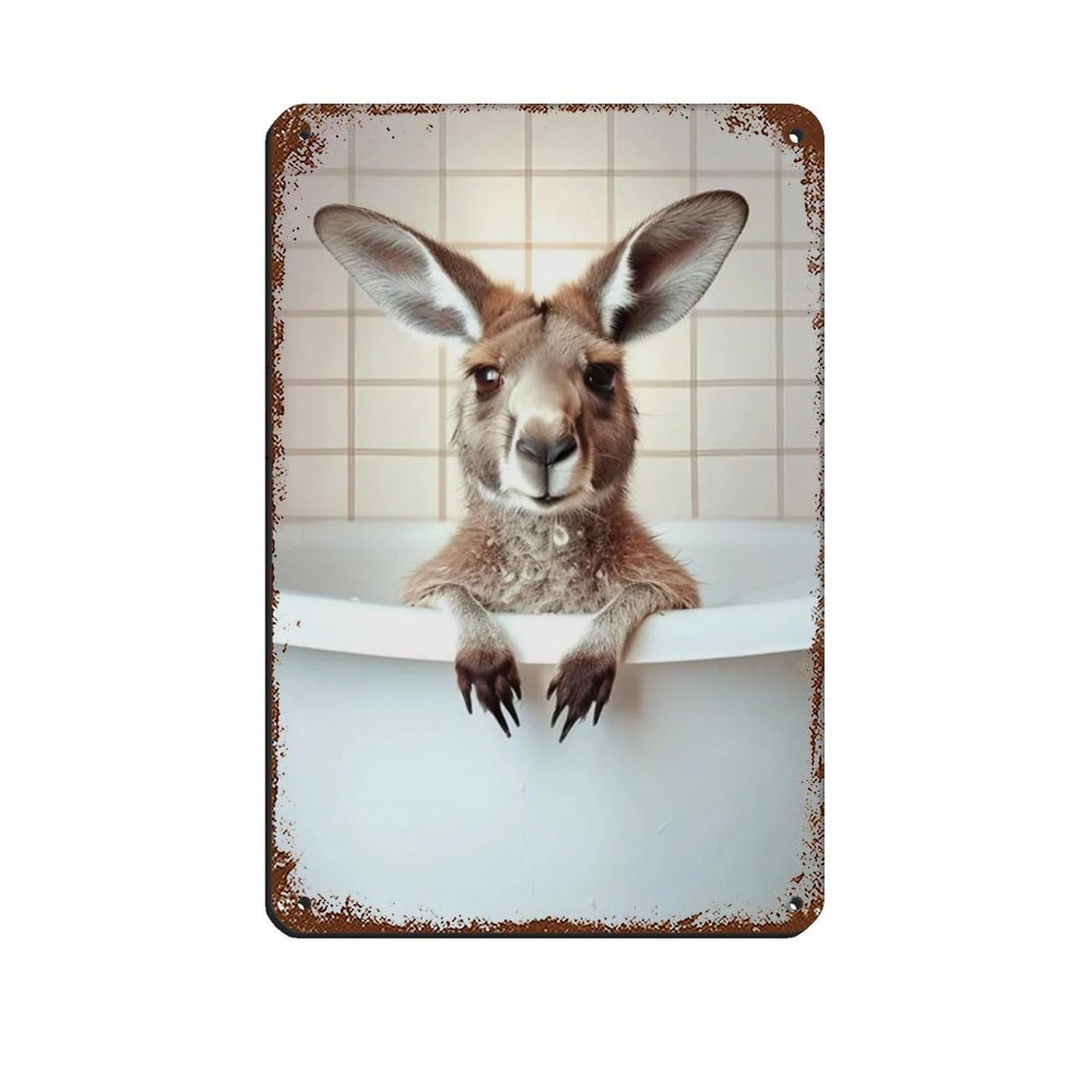 Kangaroo in The Bathtub, Funny Bathroom Art Tin Sign Vintage Metal Pub Club Cafe Bar Home Wall Art Decoration Poster Retro 8x12inch(20x30cm)