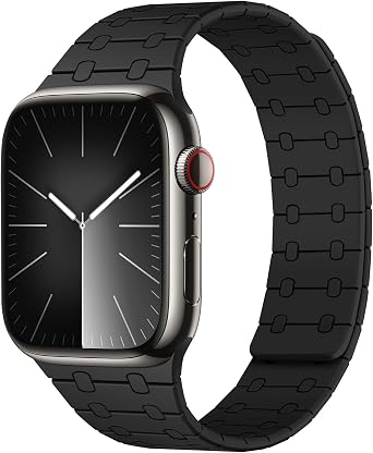 Amizee Magnetic Bands Compatible with Apple Watch Band 49/46/45/44/42/41/40/38mm Women Men, Sport Silicone Strap for iWatch Ultra 3/2/1 Series 11 10 9 8 7 6 5 4 SE3/2/1 42/41/40/38, Black
