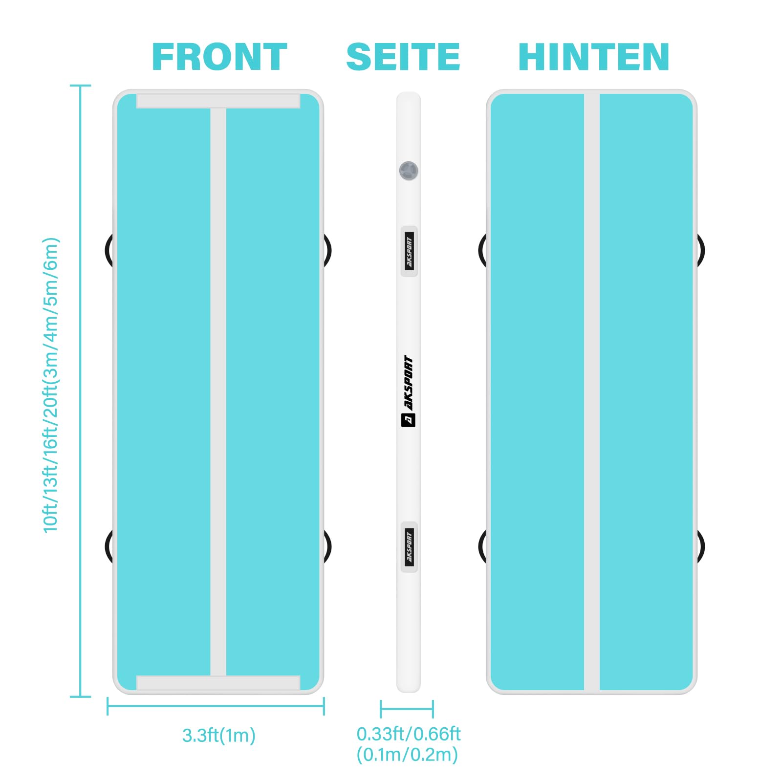 AKSPORT Tappeto Gonfiabile per Ginnastica da 3/4/5/6 metri Air Track Ginnastica Artistica 10/20 cm con Pompa Elettrica per Casa, Campeggio, Palestra,Formazione,Cheerleading