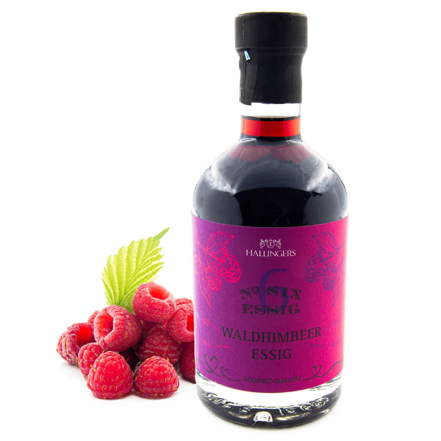 Hallingers Genuss Manufaktur Gourmet-Essig Geschenk - für Salate, Getränke & Speisen in wertiger Geschenkflasche "No. 6" 5,3% Säure Wald-Himbeer-Balsam, Geschenkidee für Frauen Männer