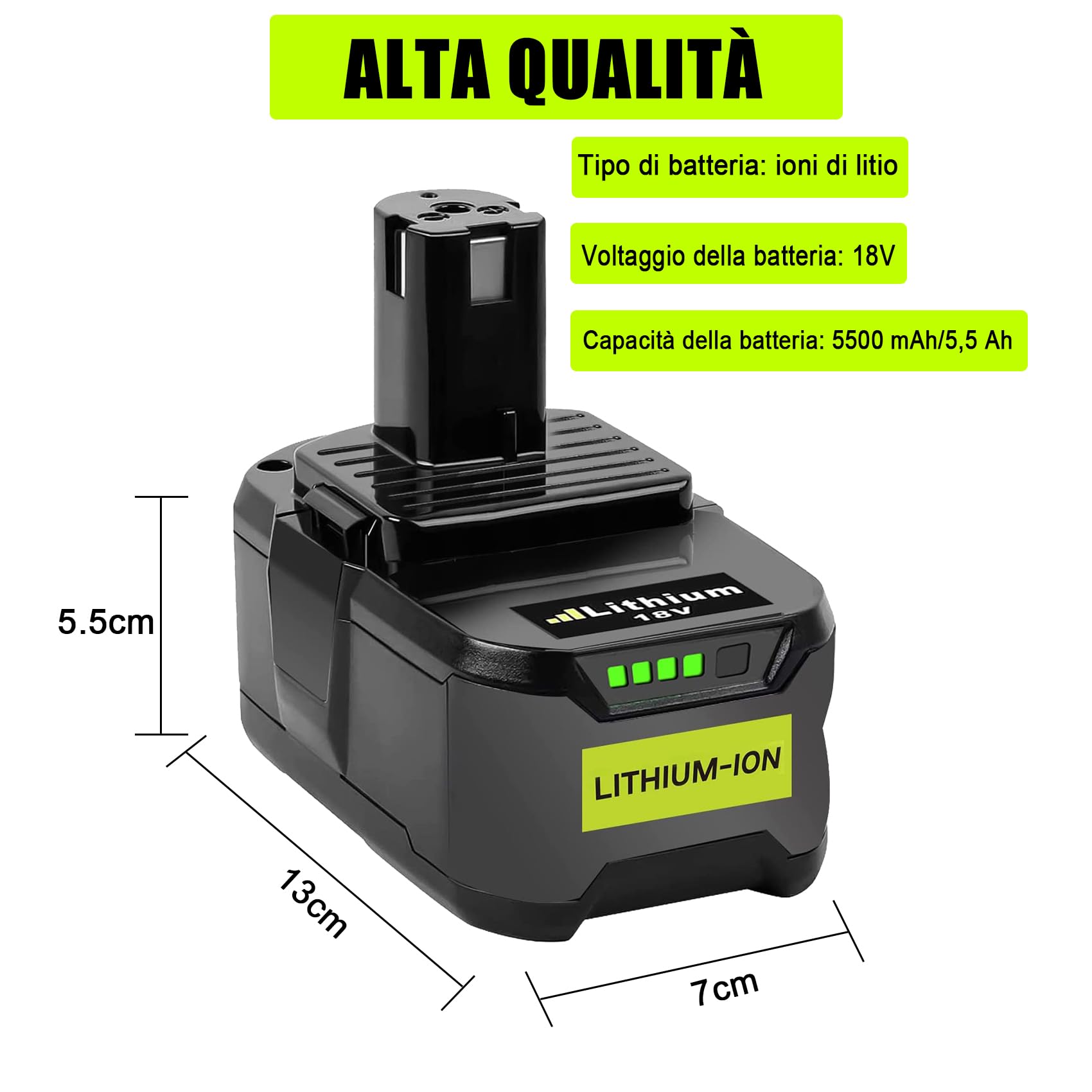 KUNLUN 2 Pezzi 18V 5.5Ah P108 Batteria di Ricambio Agli Ioni di Litio per Ryobi ONE+18V RB18L50 RB18L40 RB18L25 BPL-1815 BPL-1820G BPL18151 BPL1820 P104 P105 P107 P108, con Indicatore LED