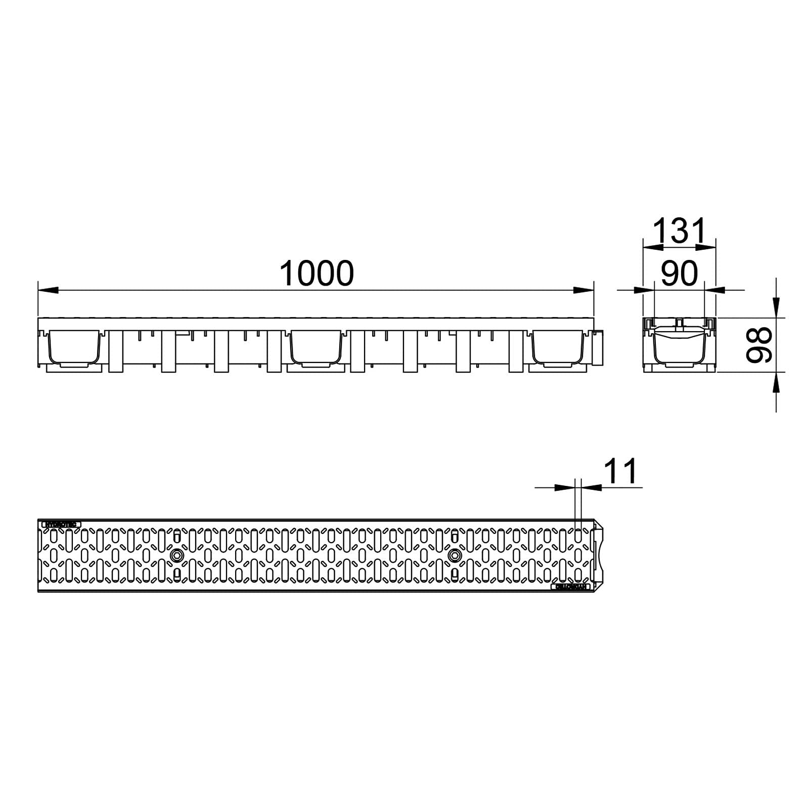 HYDROTEC Kunststoff Entwässerungsrinne SELFline 3er Set Klasse A15 3 Meter
