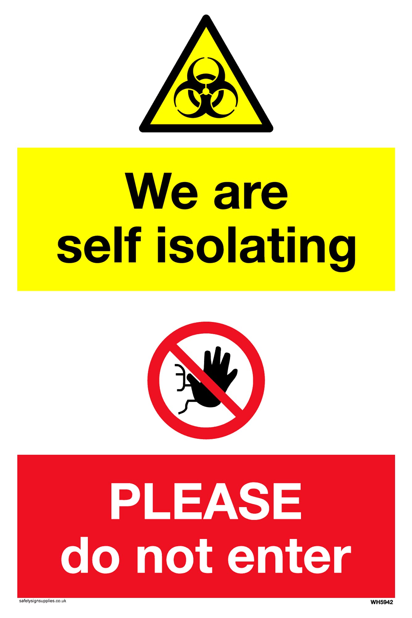 Pack of five - dual warning biohazard symbol and no addmitance red prohibtion Sign - 100x150mm - A6P