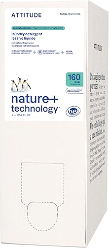 ATTITUDE Detergente para lavandería fórmula a base de plantas y minerales él vegana y libre de crueldad animal para lavadora y productos domésticos