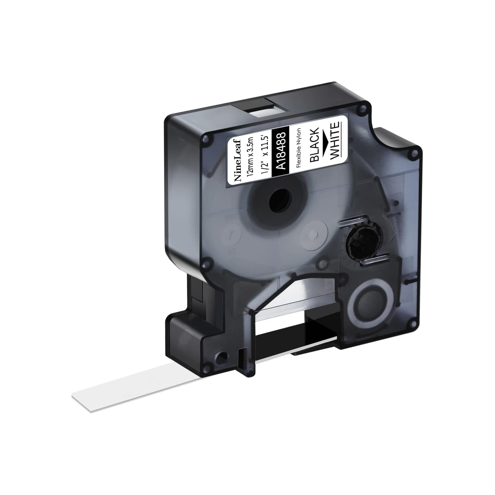 NineLeaf 10 Pack Black on White Flexible Nylon Compatible for Dymo Rhino 18488 12mm 1/2'' Label Tape Replacement with Industrial Rhino Pro 1000 3000