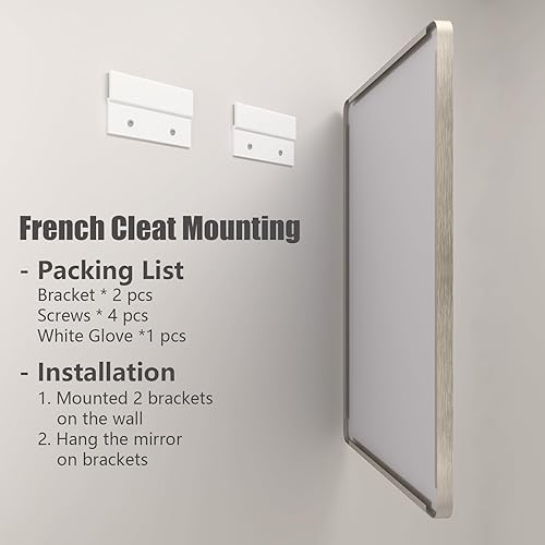 Miniatura 5 de Espejo de baño plateado de 48 x 32 pulgadas para pared, espejo de tocador de baño con marco de metal cepillado, espejo rectangular moderno, esquinas