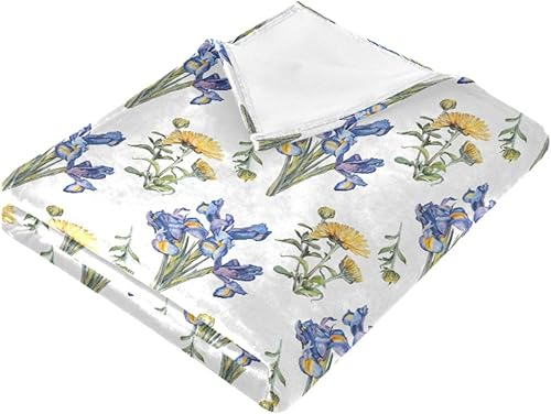 Miniatura 2 de KLL Manta mullida azul de crisantemo de flores amarillas, mantas ligeras y cálidas para sofá, dormitorio, sofá, manta de otoño de 60 x 90 pulgadas