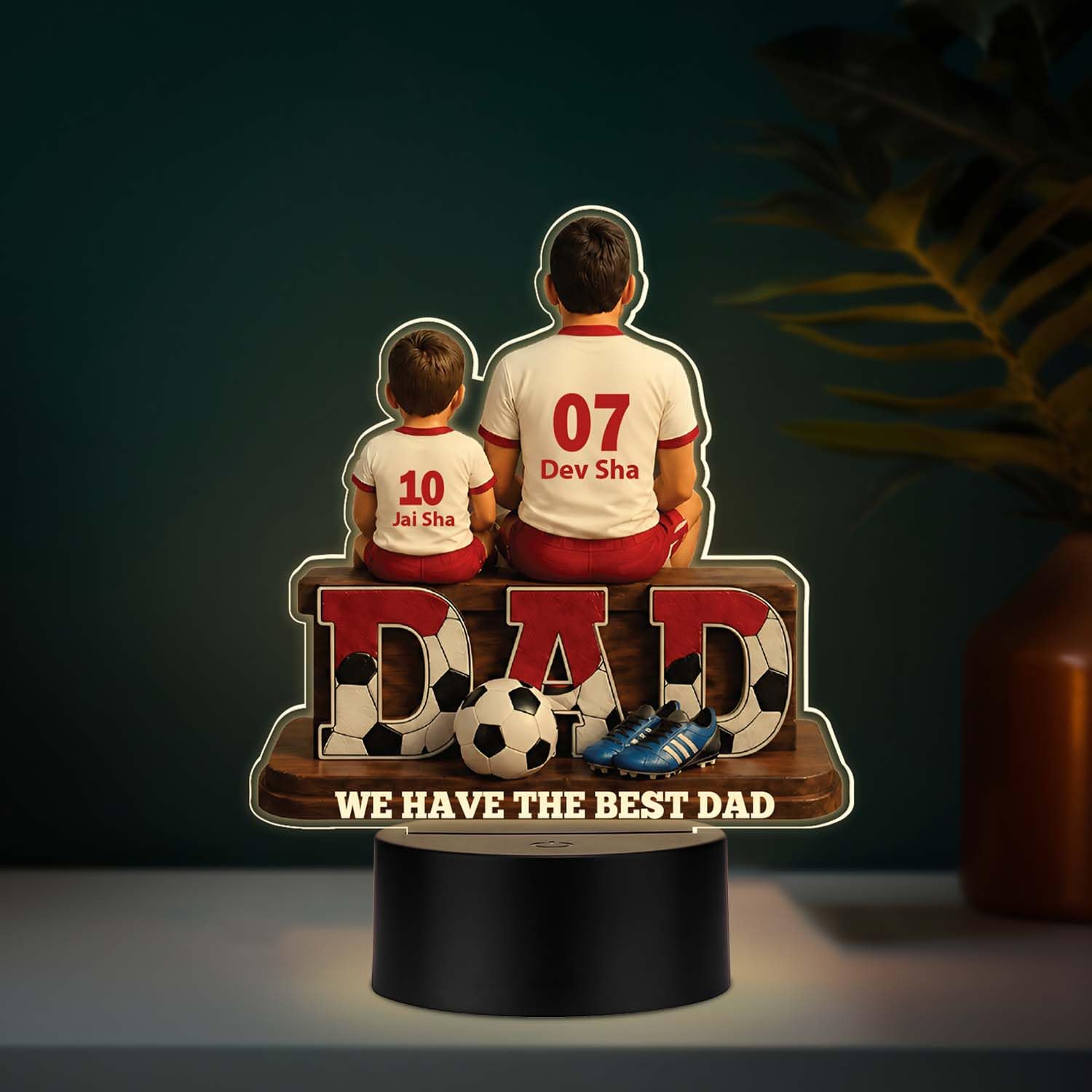 Personalized Gift for Football Lover | Customized Father’s Day Gift for Dad | Soccer Trophy Decor for Dad | Sports Theme Gift for Papa from Son | Warm White Light-picture-30