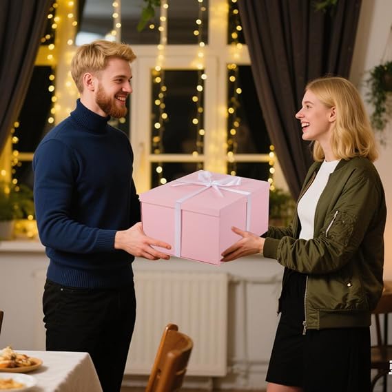Extra Large Gift Box with Lid 42x32x15.5 cm, Pink Gift Boxes for presents Packaging for Birthdays, Valentine's Day, Christmas, (Include Shredded Paper Fill, Envelope Card Ribbon)