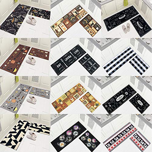Carvapet 2 Piec Non-Slip Kitchen Rug TPR Non-Skid Backing Mat for Doorway Bathroom Runner Rug Set, Geometric Design (17