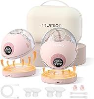 Mumior Heated Base Hands-Free Wearable Breast Pump 24mm 2-Pack Pink - 4 Modes, 12 Levels, LED Display, Memory