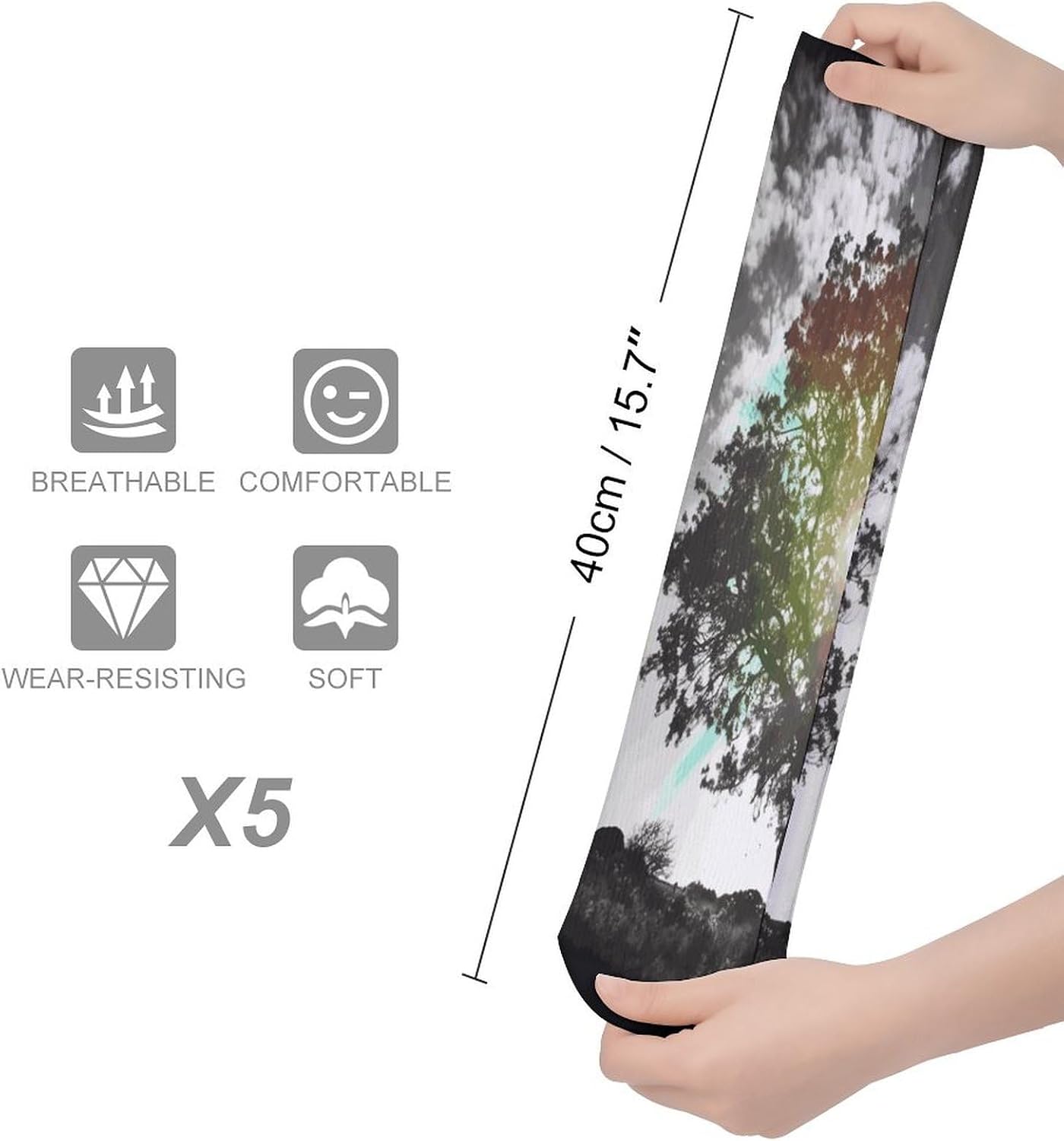 Tree Art Crew Socks Cozy Casual Calf Socks Lightweight Long Work Sock Breathable Athletic Sock for Hiking Sports Running 5 Pairs