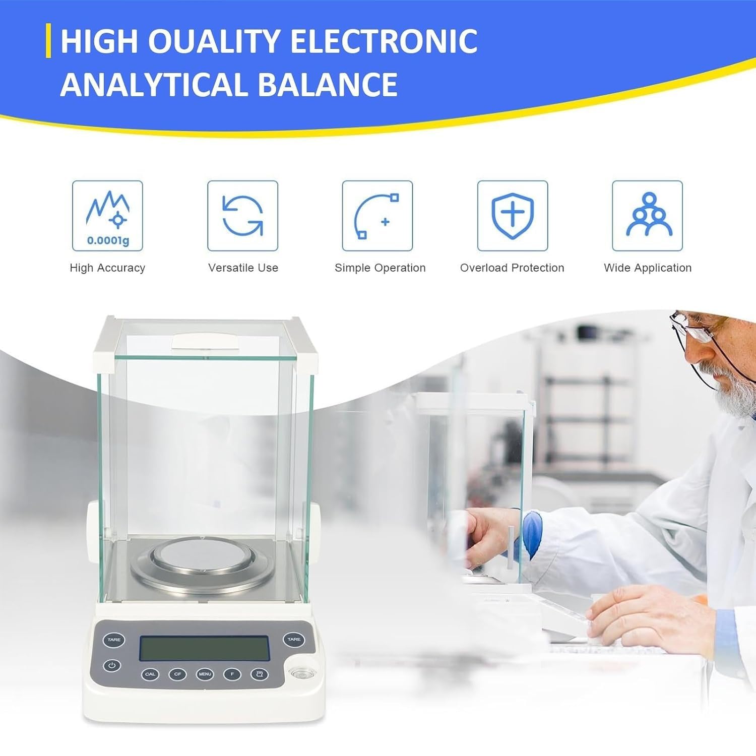 Balanza analítica 0,0001 g, báscula de laboratorio de precisión 120 g con protección contra sobrecarga