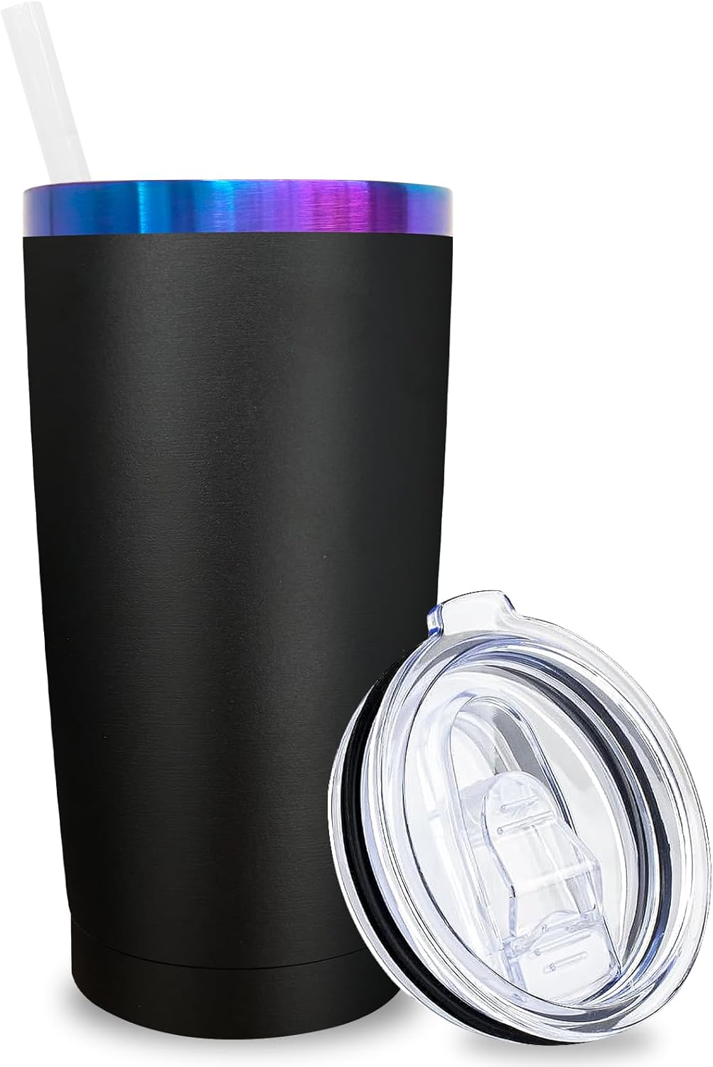 Metalya 20 oz Tumbler Stainless Steel Tumbler with Lid and Straw, Double Wall Vacuum Insulated Travel Coffee Mug for Laser Engrave, Powder Coated Cup for Hot and Cold Drinks (Black,1 pack)
