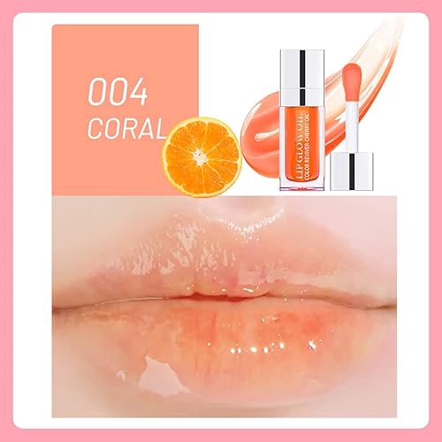 Miniatura 2 de Aceite labial hidratante para labios, brillo labial regordete, cuidado de labios, aceite labial transparente (004# naranja coral)