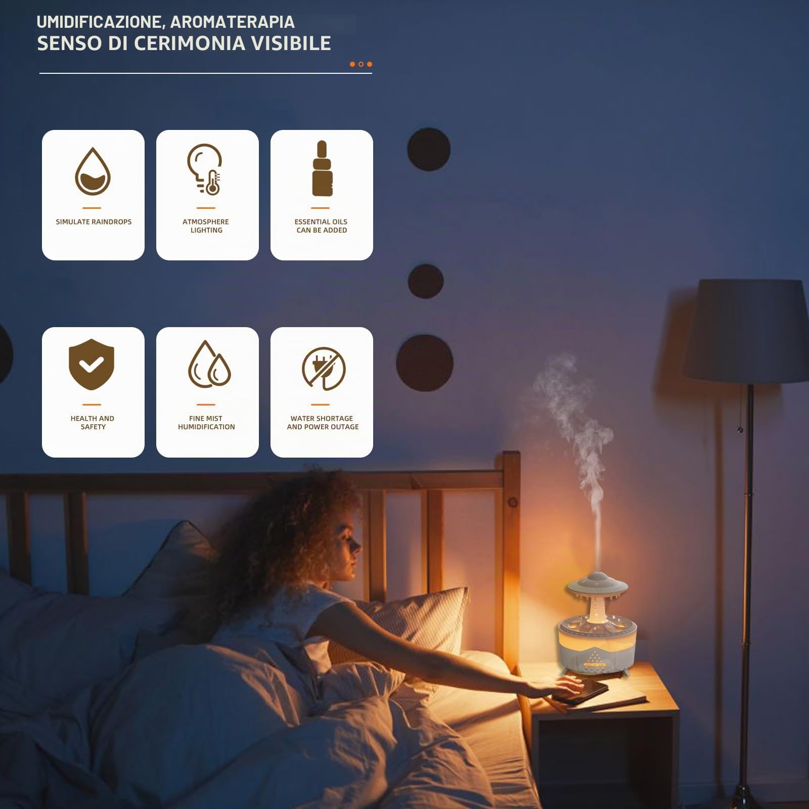 Umidificatore a Nuvola di Pioggia,3 in 1 Umidificatore Ambiente/Diffusore di Oli Essenziali/Luce Notturna a 7 Colori,2/4/8H Timer, Telecomando, 350 ml, per Camera da Letto e Bambini (Bianco)