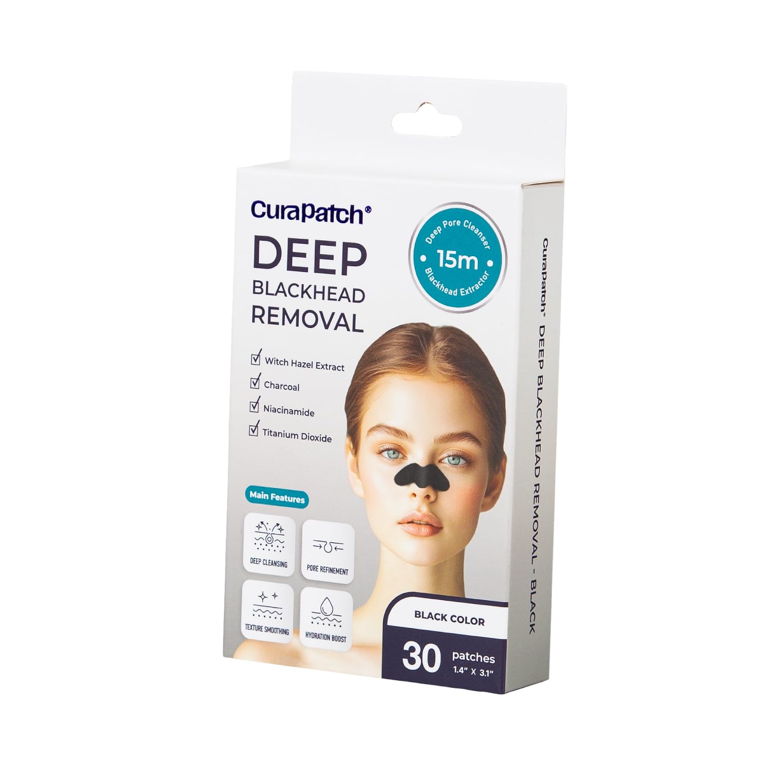 Deep Blackhead Removal Nose Patches – 30 Count | Charcoal, Witch Hazel & Niacinamide | Helps Remove Blackheads, Clean Pores & Control Excess Oil