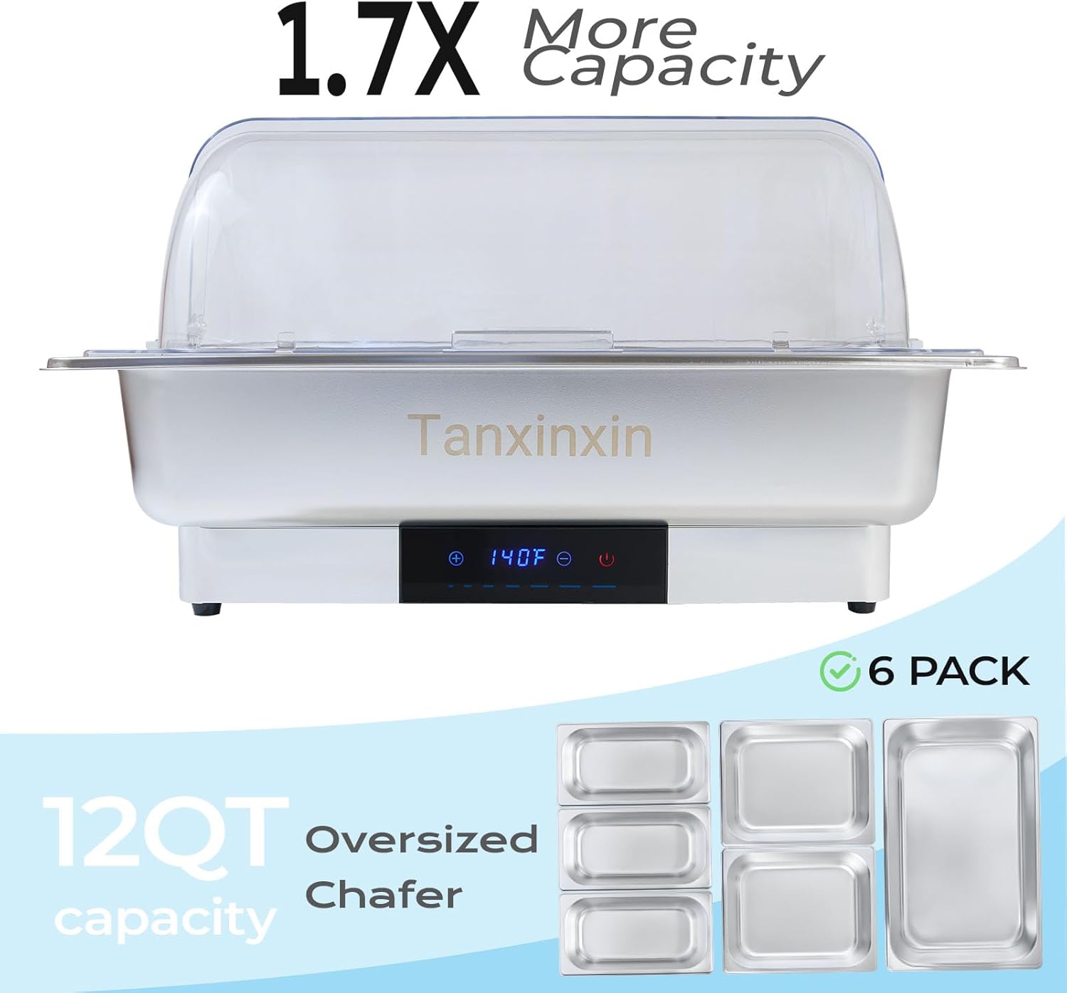 12 QT Electric Chafing Dish Buffet Set,Roll Top Chafer with Digital Adjustable Temp Control Food Warmer,Stainless Steel Full Size & Half-Size &Three-Section,Catering,Buffets,600W