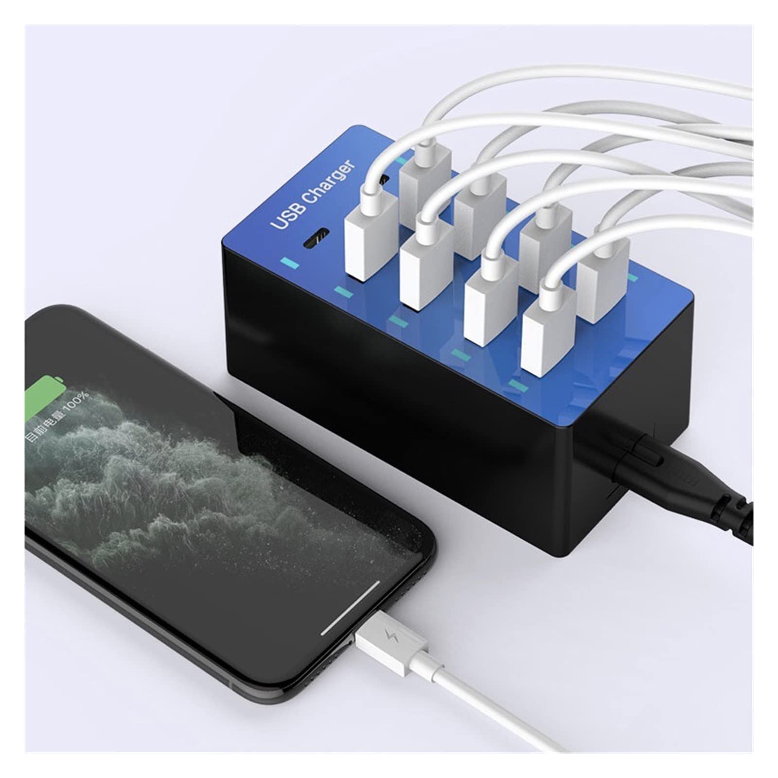 Stacja ładowania, Ładowarka USB 50 W 5V2.4A 10 portów Wiele stacji ładujących USB Urządzenie wieloportowe Szybka ładowarka(Nero)