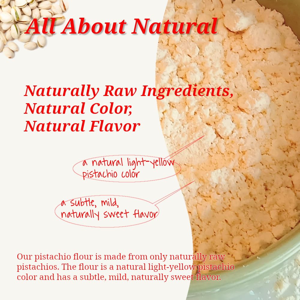 Pistachio Flour, 100% Naturally Raw Pistachios, Ultra Fine, Gluten Free, Kosher, Low-Carb Keto Friendly, 12 oz