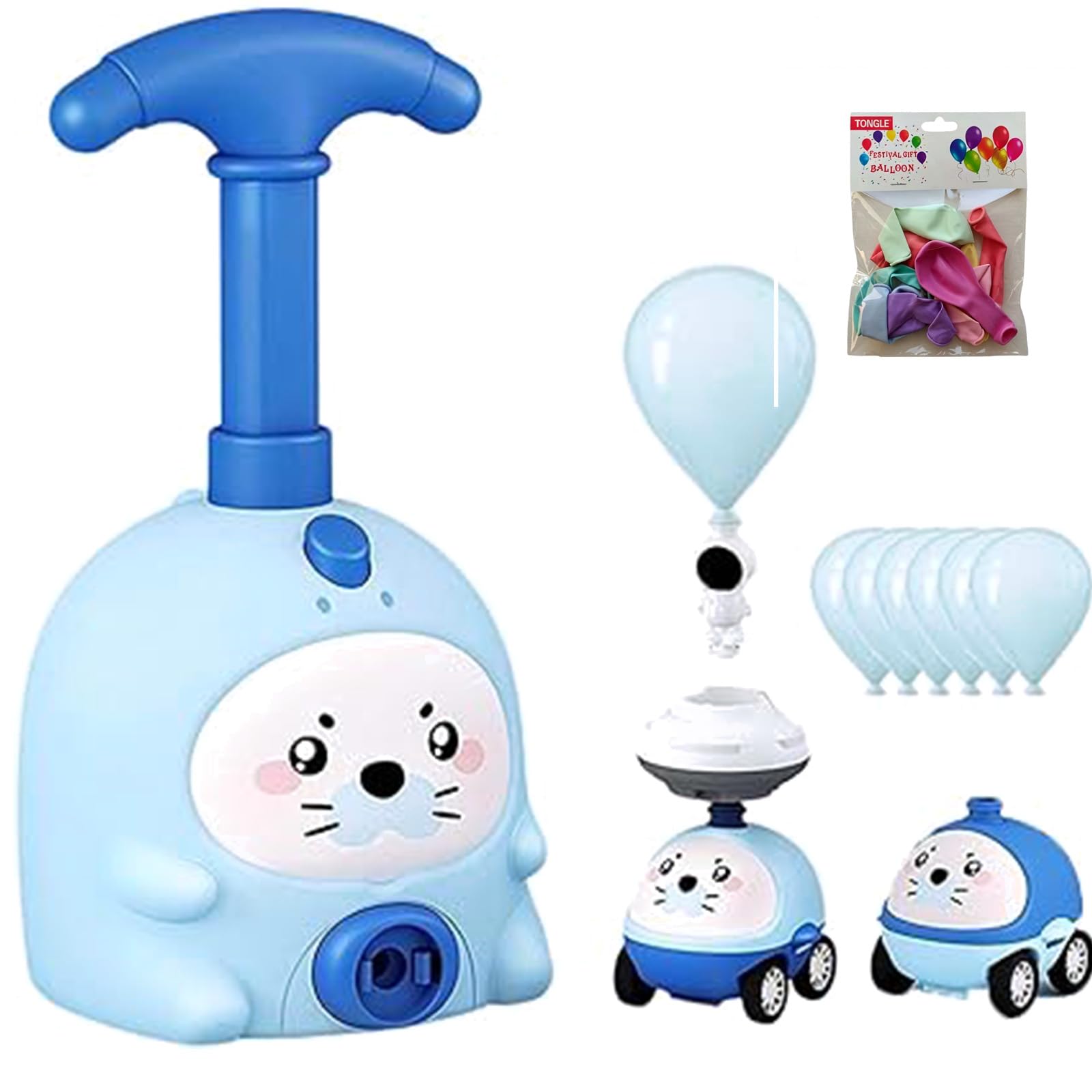 Balloon Launcher Toy Set, Animal Air Powered Balloon Car Toy, Balloons Powered Car, Air Powereds Vehicle Balloons Launch Cars Stem Educational Toy for Boys Girls, Kids Party Favor (Blue)