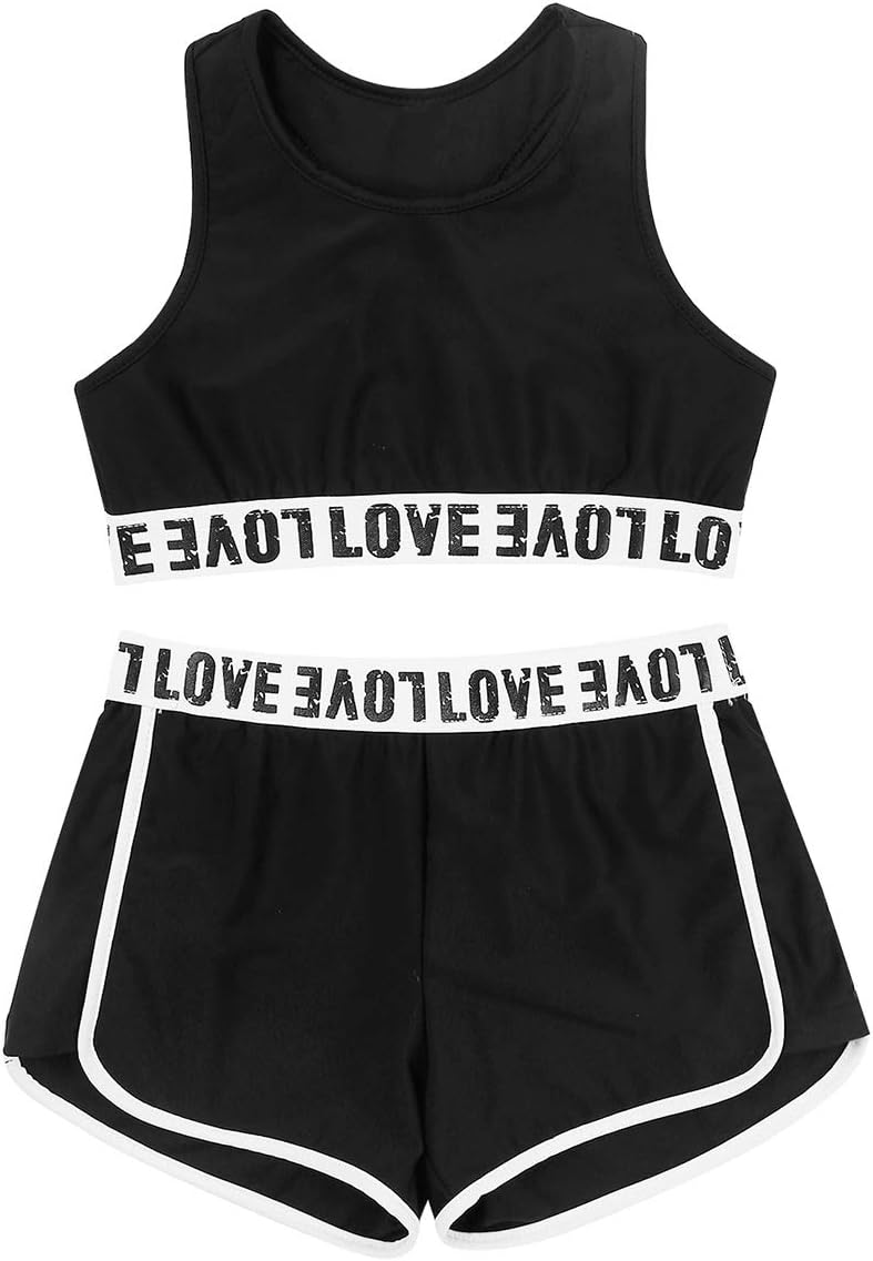 MoilyGirls Two Piece Athletic Outfit Sports Bra Crop Top with Booty Shorts for Gymnastics/Dance/Workout