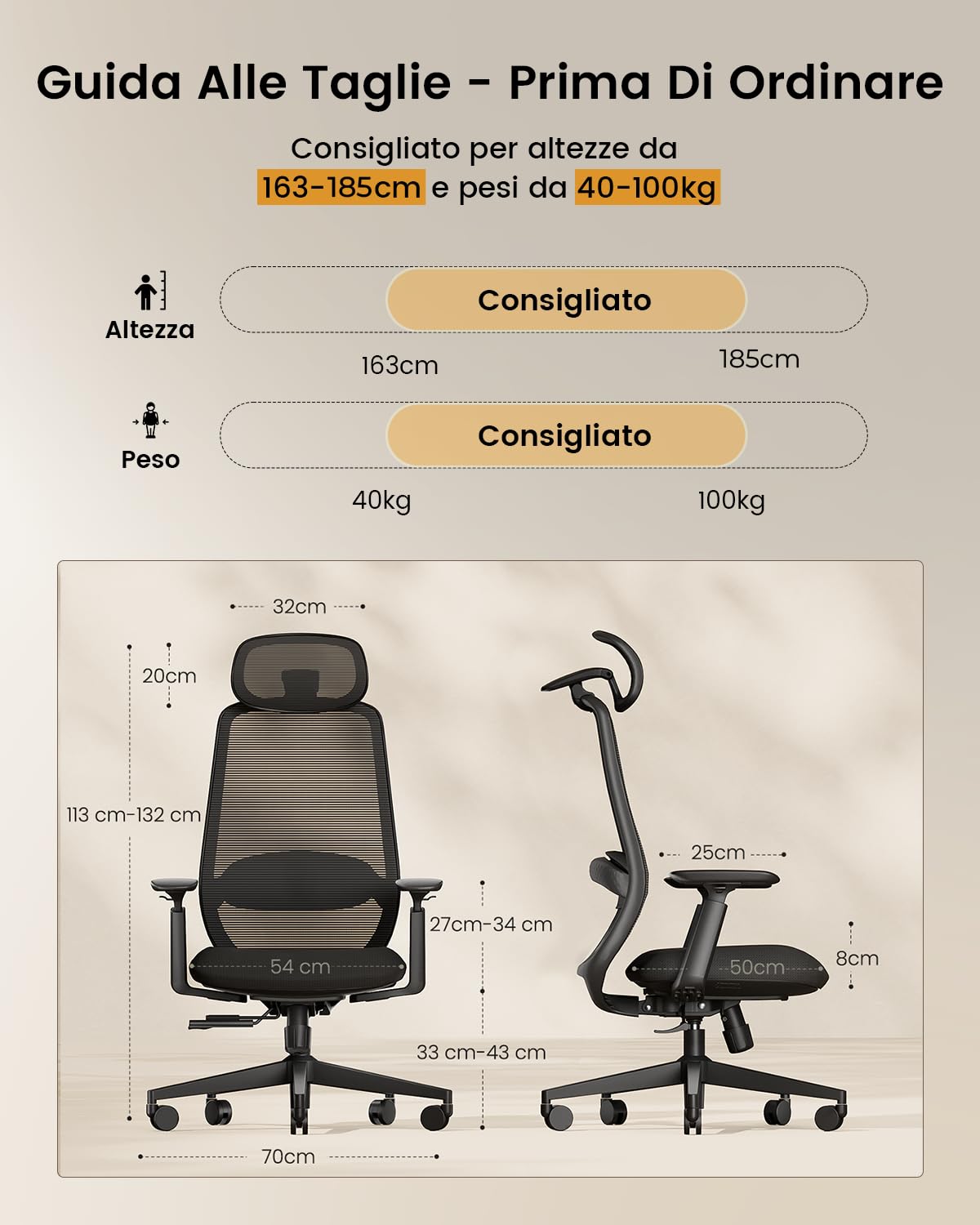ProtoArc EC200 Sedia da Ufficio Ergonomica con Seduta Scorrevole, Nero | Sedia Scrivania Supporto Lombare Regolabile in Altezza e Profondità, Poggiatesta 3D, Schiuma 55D, Mesh, Girevole, per Casa