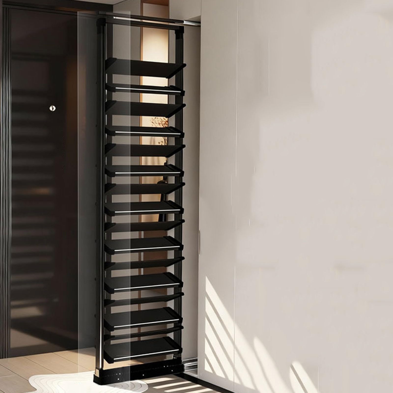 Étagère à chaussures coulissante réglable : l'aménagement idéal pour dressing et armoire