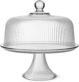 Anchor Hocking Monaco Crystal Glass Cake Stand with Dome - Versatile Punch Bowl, Made in USA, Dishwasher Safe