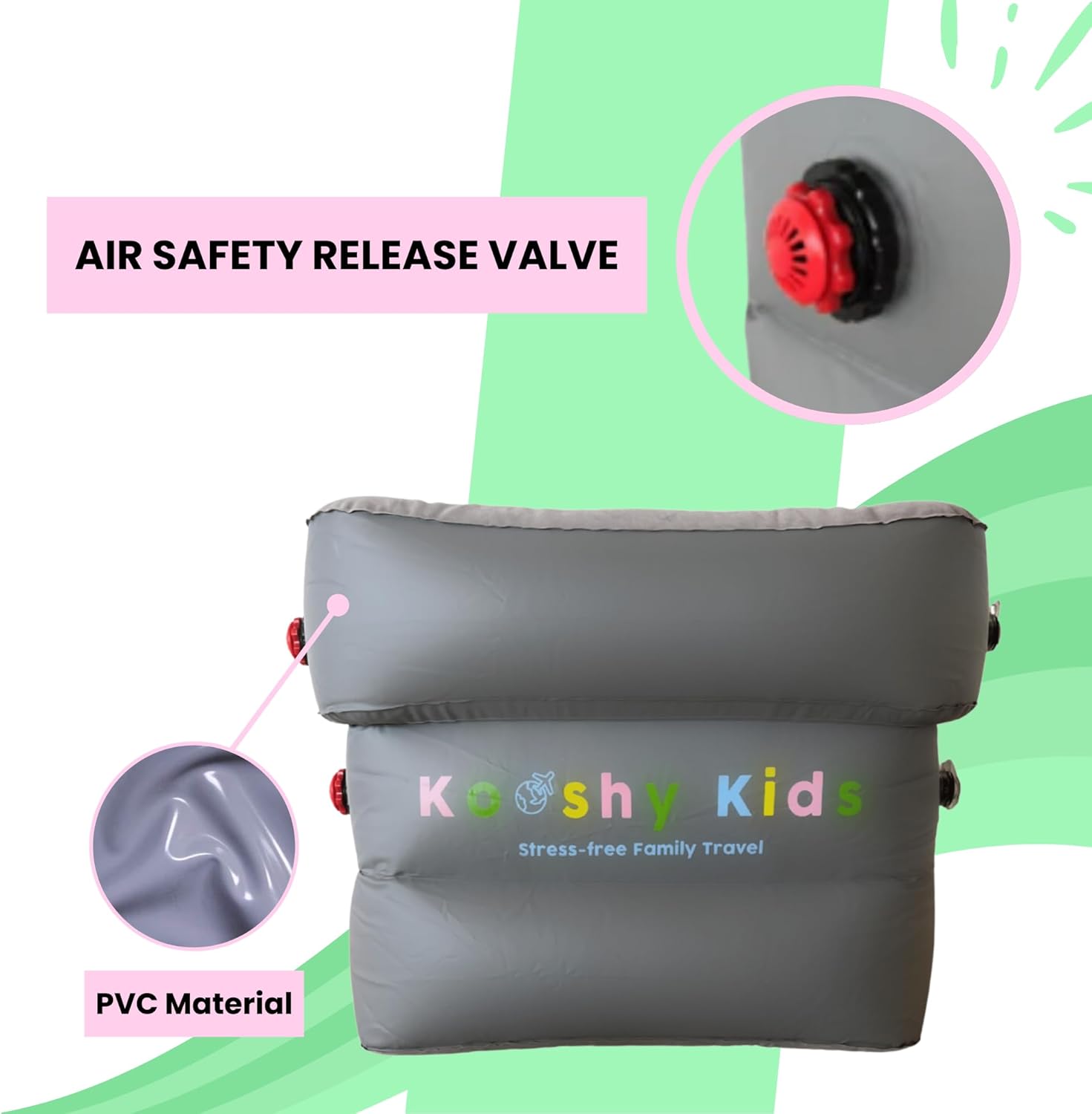 Premium Kooshion – Inflatable Travel Footrest Cushion for Kids – Dual Air Chambers, Rapid Deflation, Accepted on 100+ Airlines, Compact & Lightweight – 800g