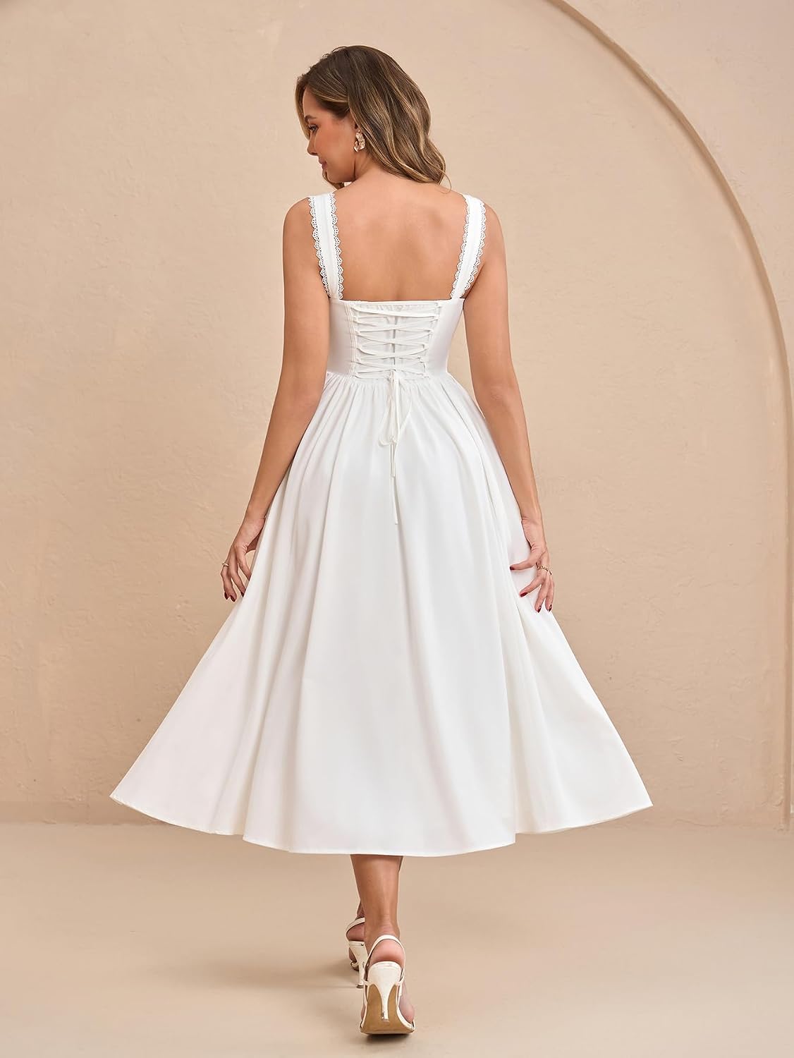 EYNMIN Floral Corset Midi Wedding Guest Dresses for Women 2026 Spring Summer Milkmaid Dress Lace Up Flowy A Line Sundress