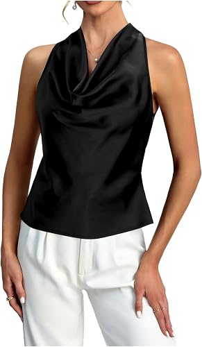 winkbay Women's Cowl Neck Halter Sleeveless Tie Back Elegant