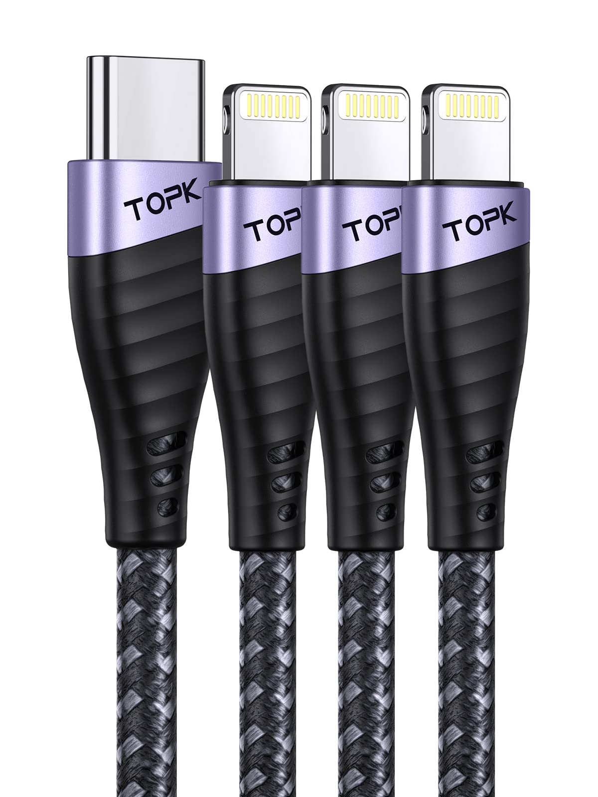TOPK USB C to Lightning Cable 3Packs 6ft/2M Nylon Fast Charging Cord (MFi Certified) iPhone Charger Cable