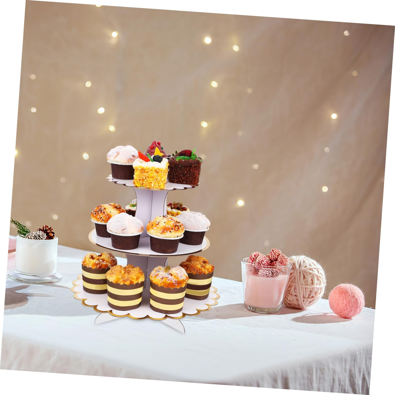 Alipis Soporte para Cupcakes de 3 Niveles Blanco de Cartón, 3 Piezas | Discos Redondos y Soporte Central Firme, para Bodas y Fiestas, Estructura Estable
