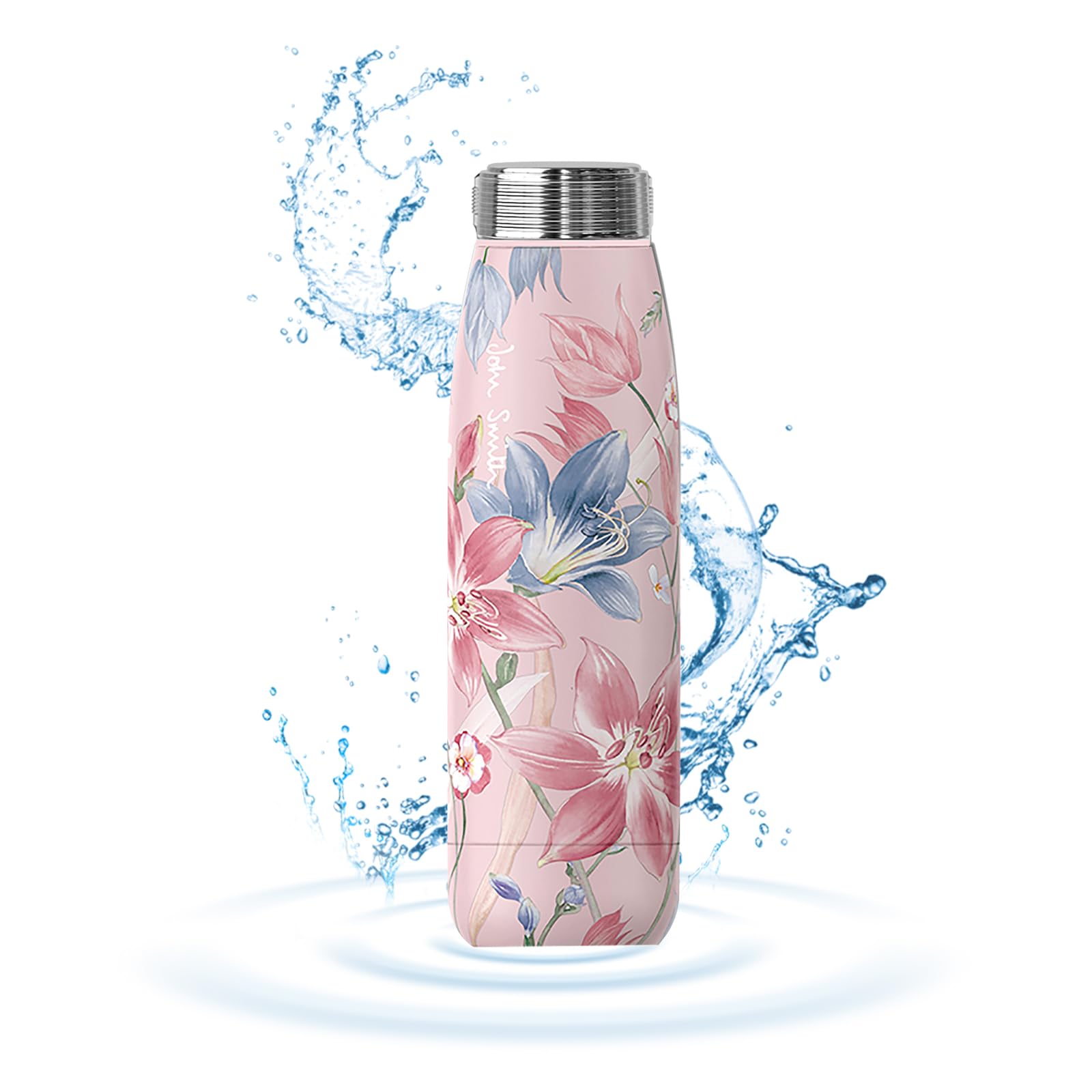 John Smith Hydrogen Water Bottle 15oz, High pH Alkaline Mineral Water Generator with Alpine Ore Filter, Insulated Stainless Steel Sports Bottle for Office Outdoor (Pink)