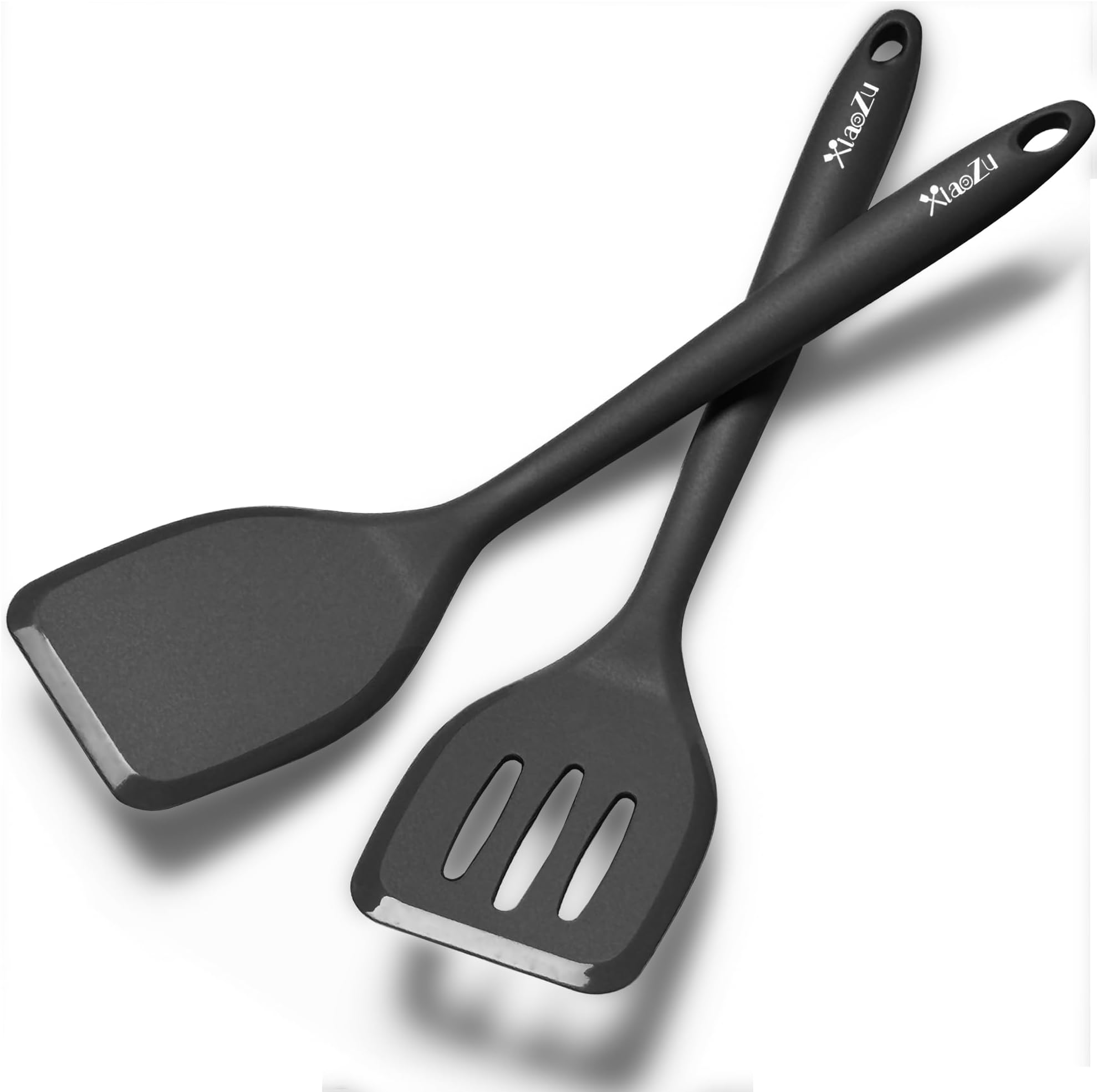 Silicone Spatula Turner Set, High Heat Resistant Spatulas with Seamless One Piece Design, Nonstick Rubber Flippers Utensils for Baking & Cooking,BPA-Free, 2 Pack (Black)