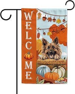 Welcome Fall Garden Flag Austrian Black and Tan Hound Dog Autumn Pumpkins Home Decor Small Flag 12.5x18 Inch Double Sided Dog Lovers Seasonal Outdoor Yard Decor Banner