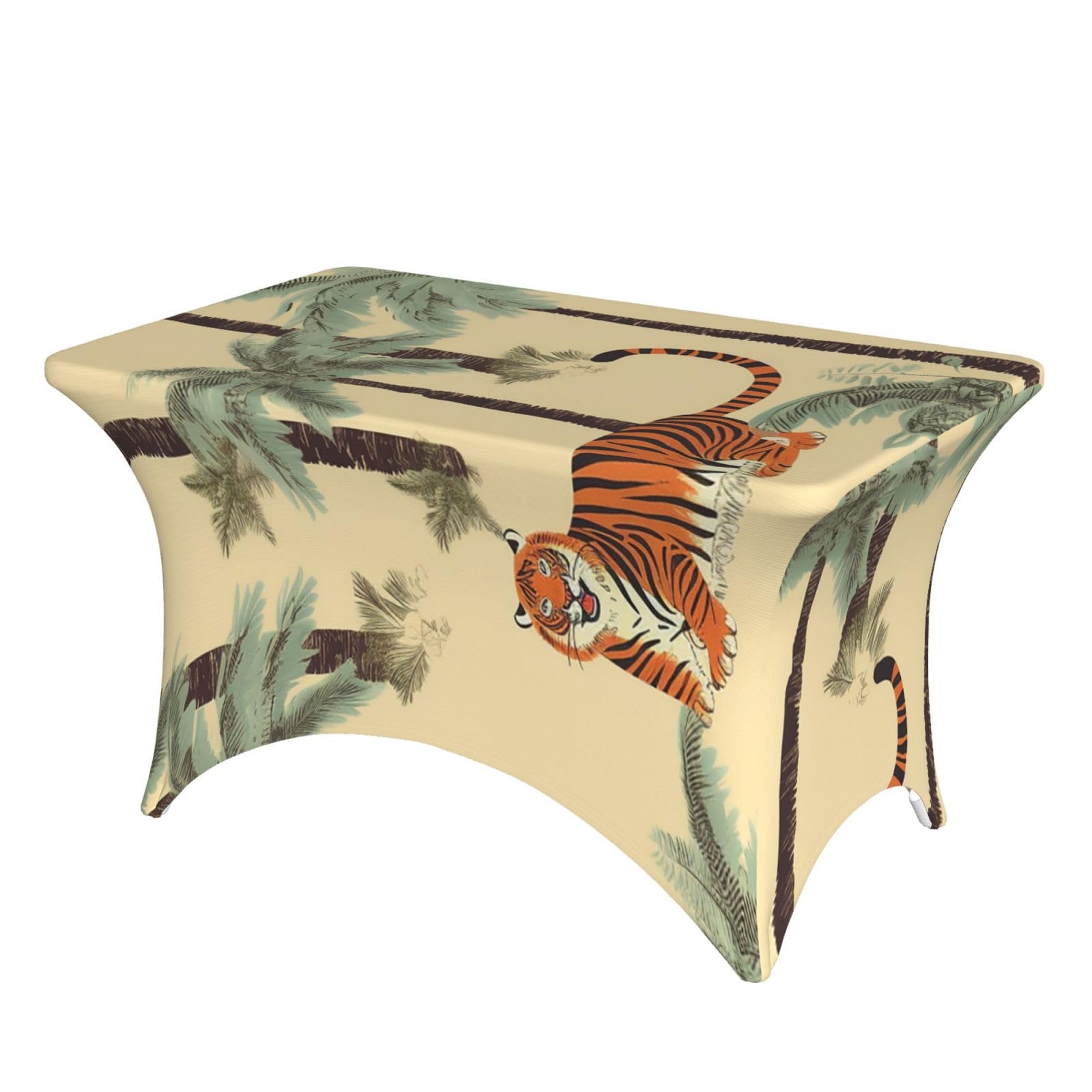Nappe 1,2 m pour table rectangulaire extensible élasthanne motif palmiers