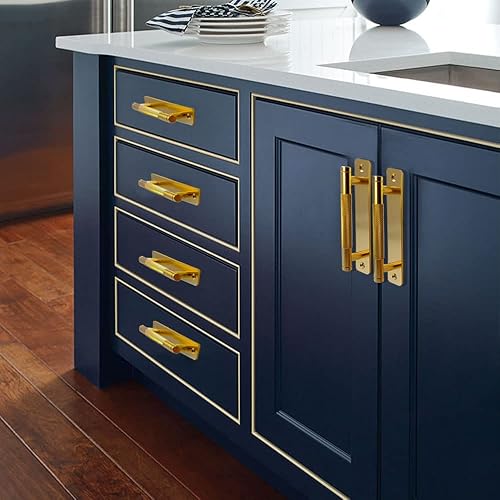 Miniatura 7 de Paquete de 2 manijas de gabinete moleteadas de barril dorado autoadhesivas de 5 pulgadas de 5.039 in con placa base, tiradores de gabinete de