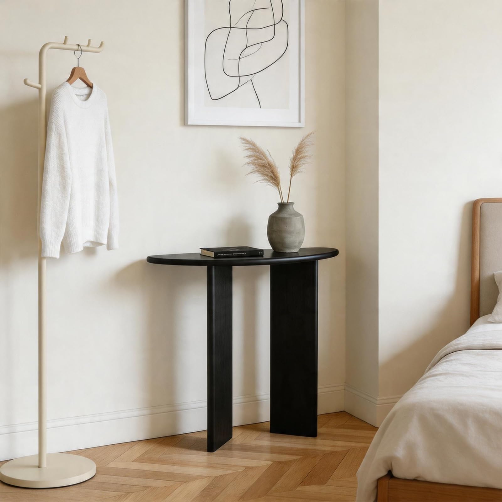 SEIFE Tavolino d'ingresso semicircolare moderno, consolle stretta con doppio supporto verticale stabile, tavolino da divano piccolo per corridoio, soggiorno, dietro il divano(70cm/27.5in)