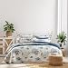 Nautical Queen Quilt Set 1 Reversible Bedspread and 2 Pillowcases,100% Cotton Comfy Navy Blue Coverlet Set,Lightweight and Hypoallergenic