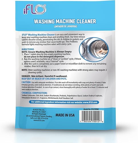 Miniatura 2 de iFLO Tabletas limpiadoras de lavadoras potentes tabletas de limpieza y desodorizantes para carga frontal, carga superior y limpiador de lavadora de