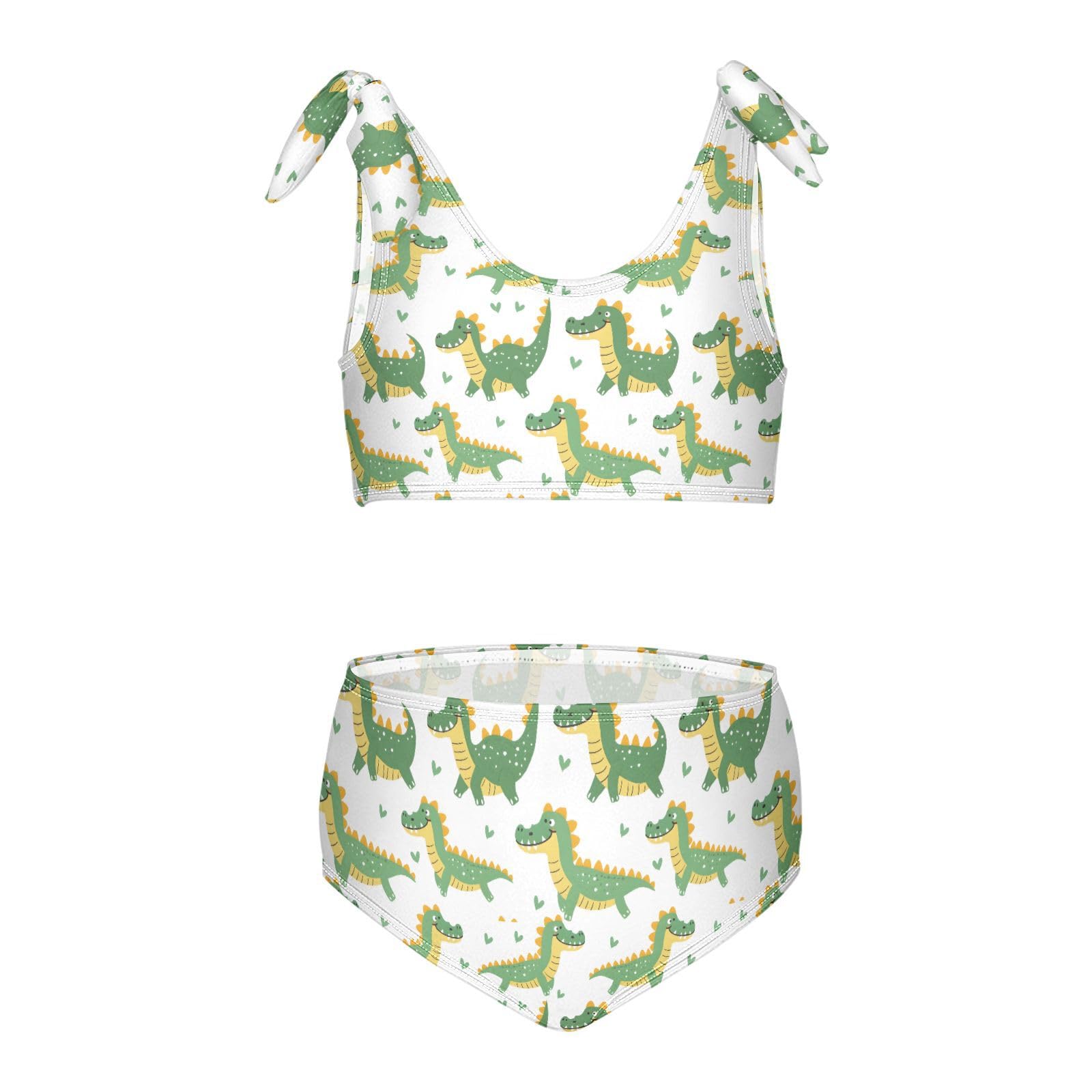 Green Crocodile Girls Two Piece Tankini Swimsuits Summer Bathing Suit Beach Swimwear Set, 11-12T