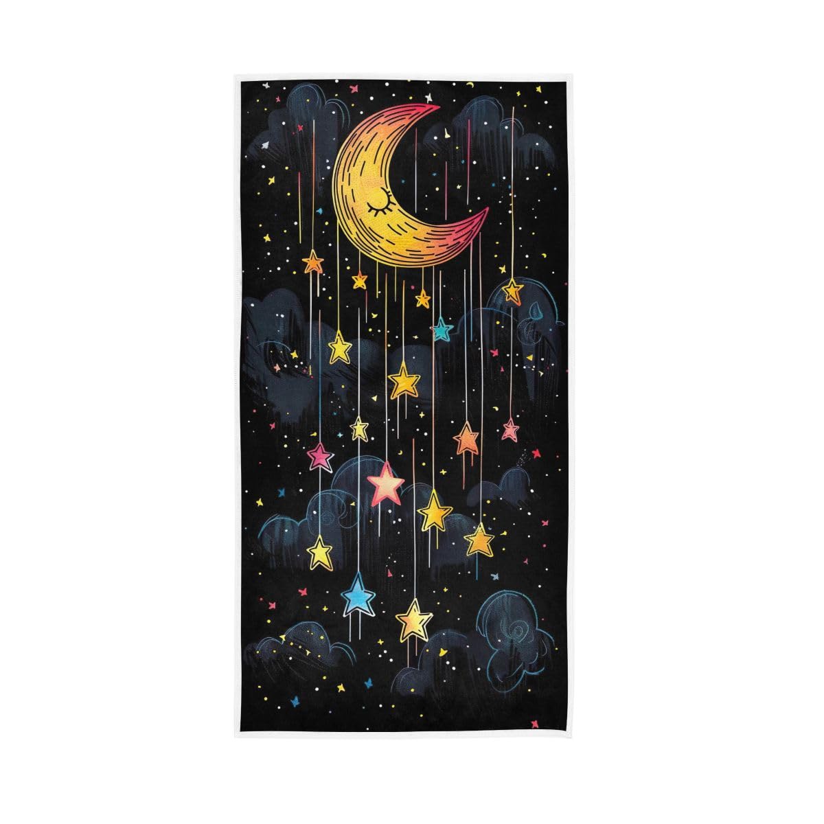 LSRCPD Cute Stars Moon Hand Towel, Multipurpose Hand Towels Cotton for Hand, Face, Hair, Bath 15 x 30 Inches