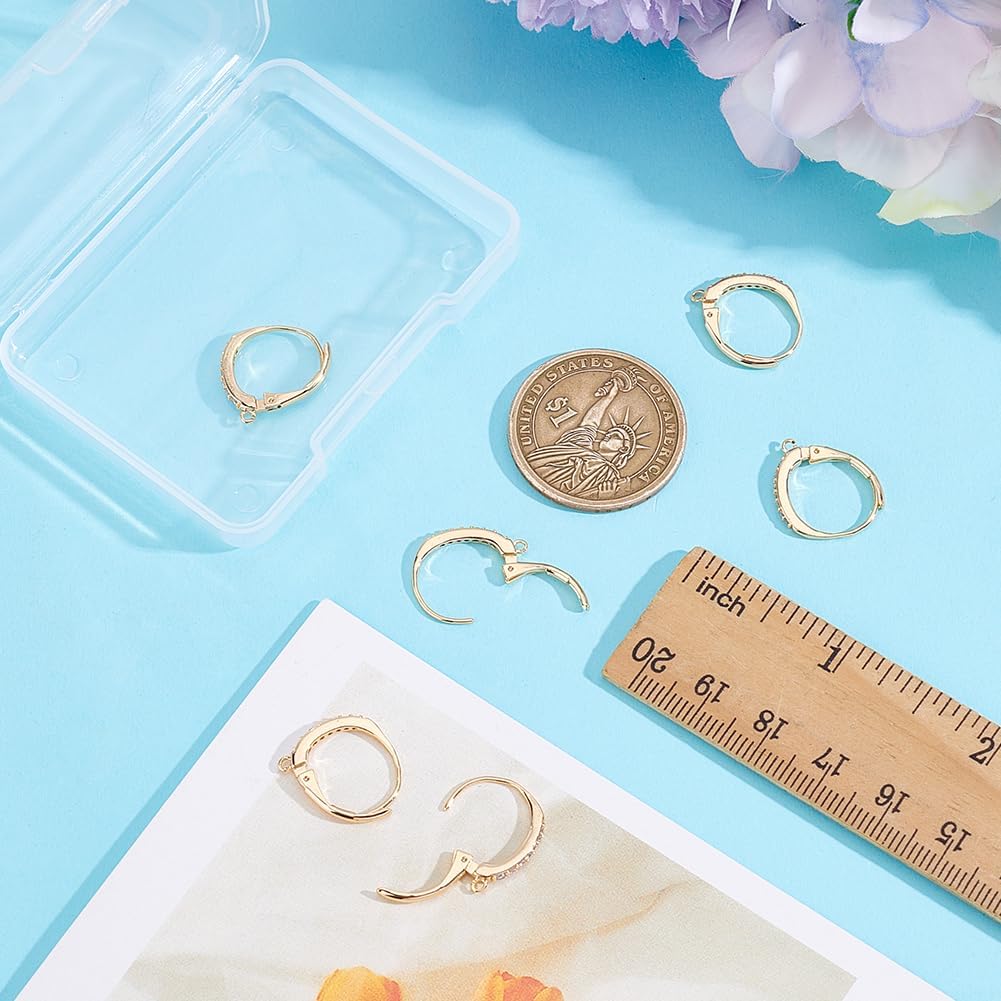Beebeecraft 10Pcs Huggie Hoop Earring Findings Cubic Zirconia 18k Gold Plated Round French Leverback Earring Hooks Ear Wire Clasp for Jewellery Making DIY Crafts image 3