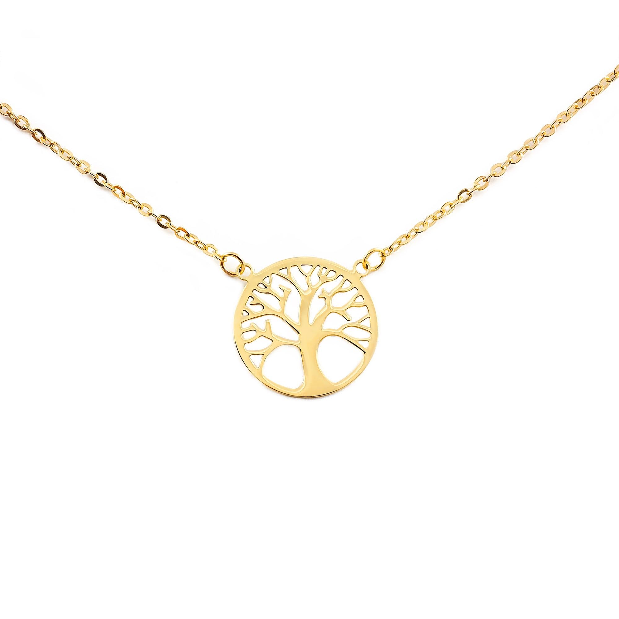Monde Petit Damen Halskette 9K Gelbgold leuchtendem Lebensbaum-Anhänger 40 cm - Garantiezertifikat - 1381