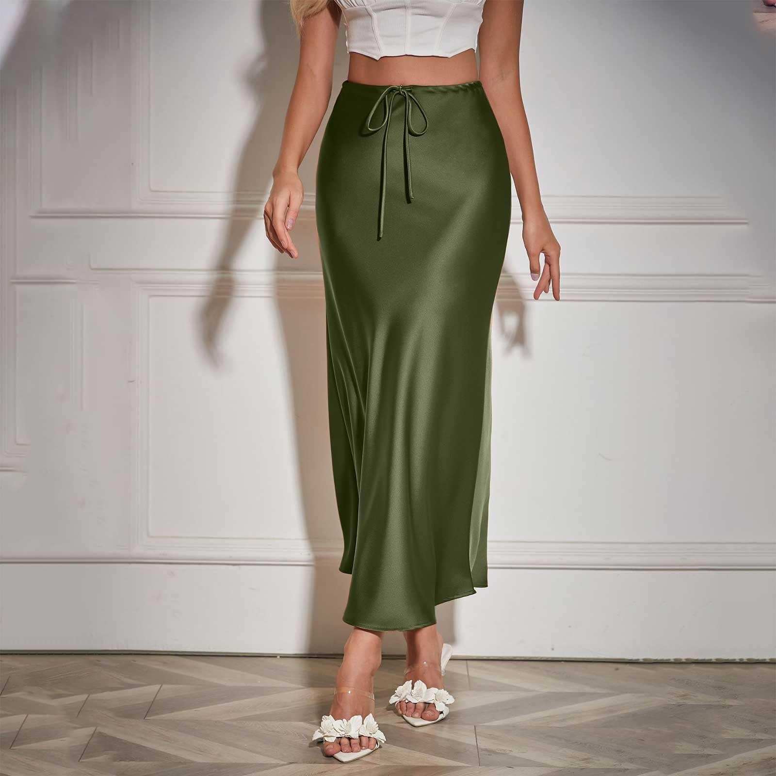 Femme Long Skirt High Waisted Drawstring Solid Color Skirt Ballerine Girl